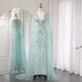 For Jancember SZ397 Luxury Dubai Evening Dresses Turquoise Mermaid Style V-Neck Arabic Silver Grey Wedding Feathers Crystal