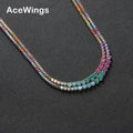 BC154  3 Prong Colorful Stone Brass Setting CZ Tennis Chain Necklace Gold/Silver Color Iced Out  Cubic Zirconia