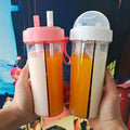 Newly Double Storage Compartment Bottle Water Dual Drinks Portable Sports Leak Proof Kids Straw Cup
