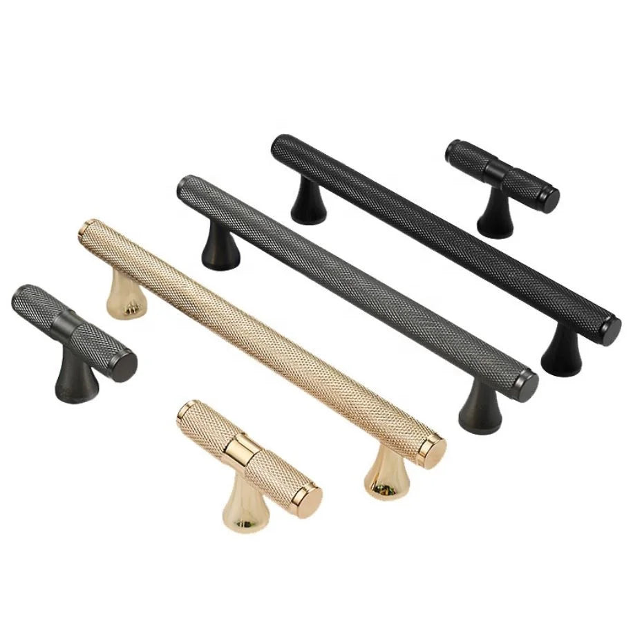 Hot Sale Polished Gold Grey Black Knurled Brass Cabinet Handle Furniture Pull