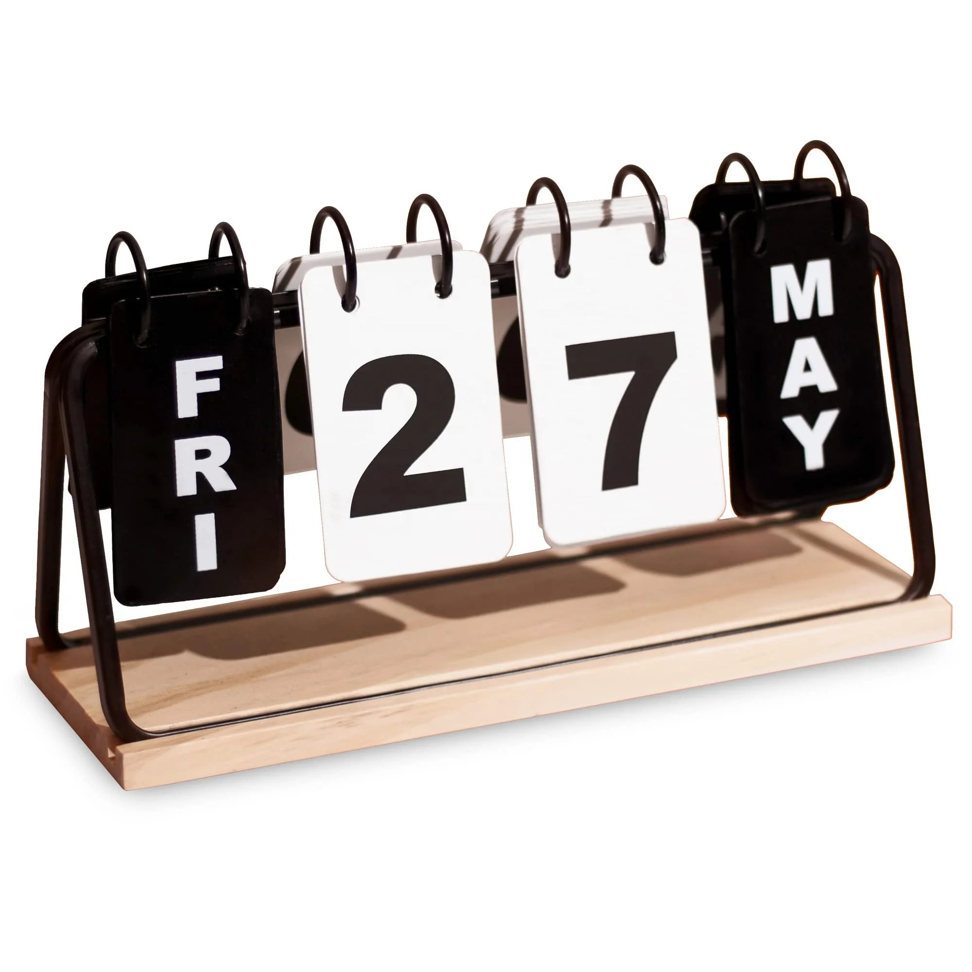 Wood Block Perpetual Calendar Month Week Date Display Bamboo Metal Flip Wooden Classic Perpetual Calendar