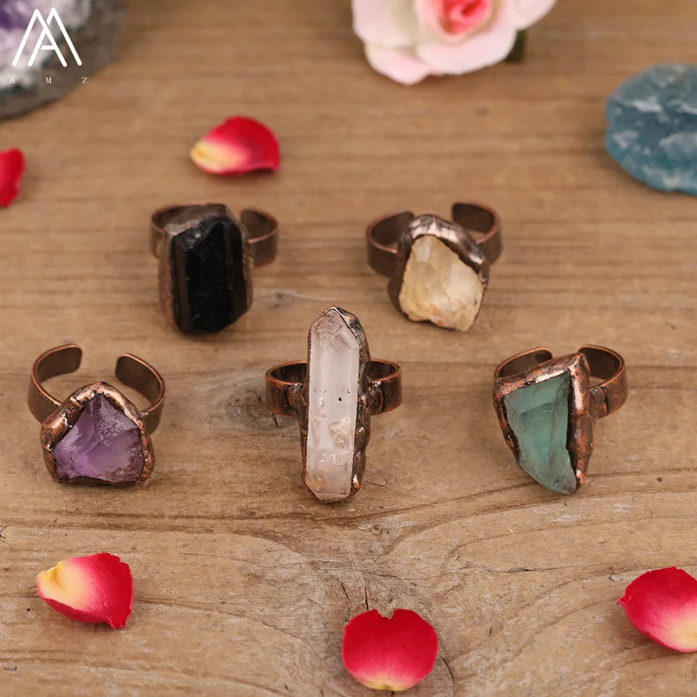 Fidget Ring Amethyst Citrine Fluorite Raw Stone Quartz Crystal Antique Bronze Jewelry