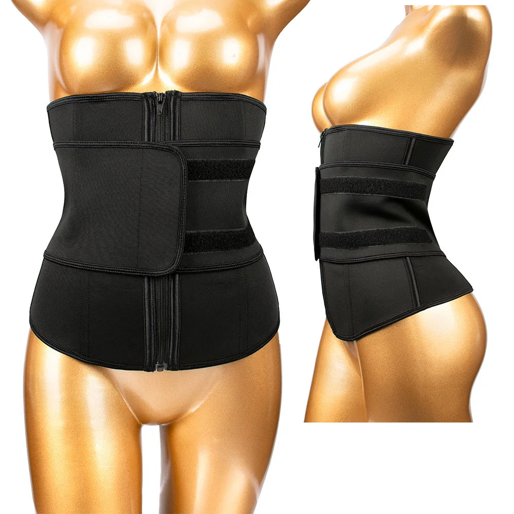 Hot Black Neoprene Waist Slimming Sweat Belt with 9 Flexible Steel Bones Firm Control One Strap Front Zipper for Belly Fat Loss