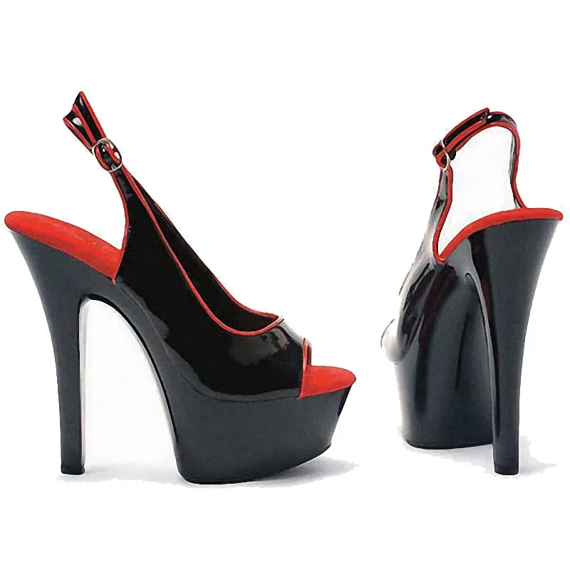 New summer leaky toe buckle thin heel fashion high heels model show 15cm elegant black women's large sandals