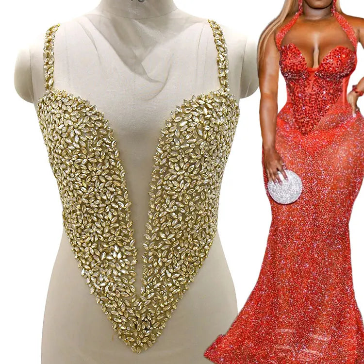 WDP-531 Keering Luxury Bridal Gowns Hand-crafted Horse Eye Stone Full Crystal Rhinestone Applique for Wedding Dresses