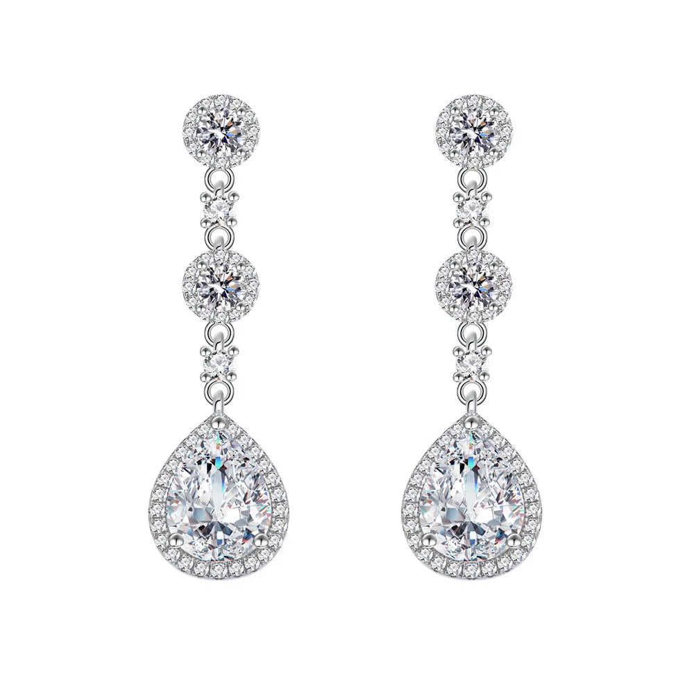 Trendy Fine Jewelry Cubic Zirconia Earrings 925 Sterling Silver Jewelry Women Water Drop Earrings