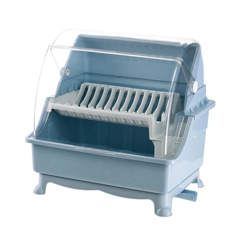 Kitchen Supplies Dust Proof Bowl Drain Rack Tableware Storage Drain Basket Plastic Double Layer With Cover