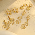 Bohemian Ocean Style Coral Conch Starfish Drop Earrings Pearl Zircon Inlaid Fashion Earrings Gold Stainless Steel Jewelry