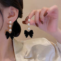 Trendy the New Autumn and Winter Flocking Black Bowknot Earrings Light Luxury Wild Earring Sweet Personality Ear Studs