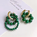 Handmade Latina Owned Asymmetric Malachite Stone Beads Heather Boho Luxe Chic Holiday Sale Gift Ideas Jewelry Earrings Women