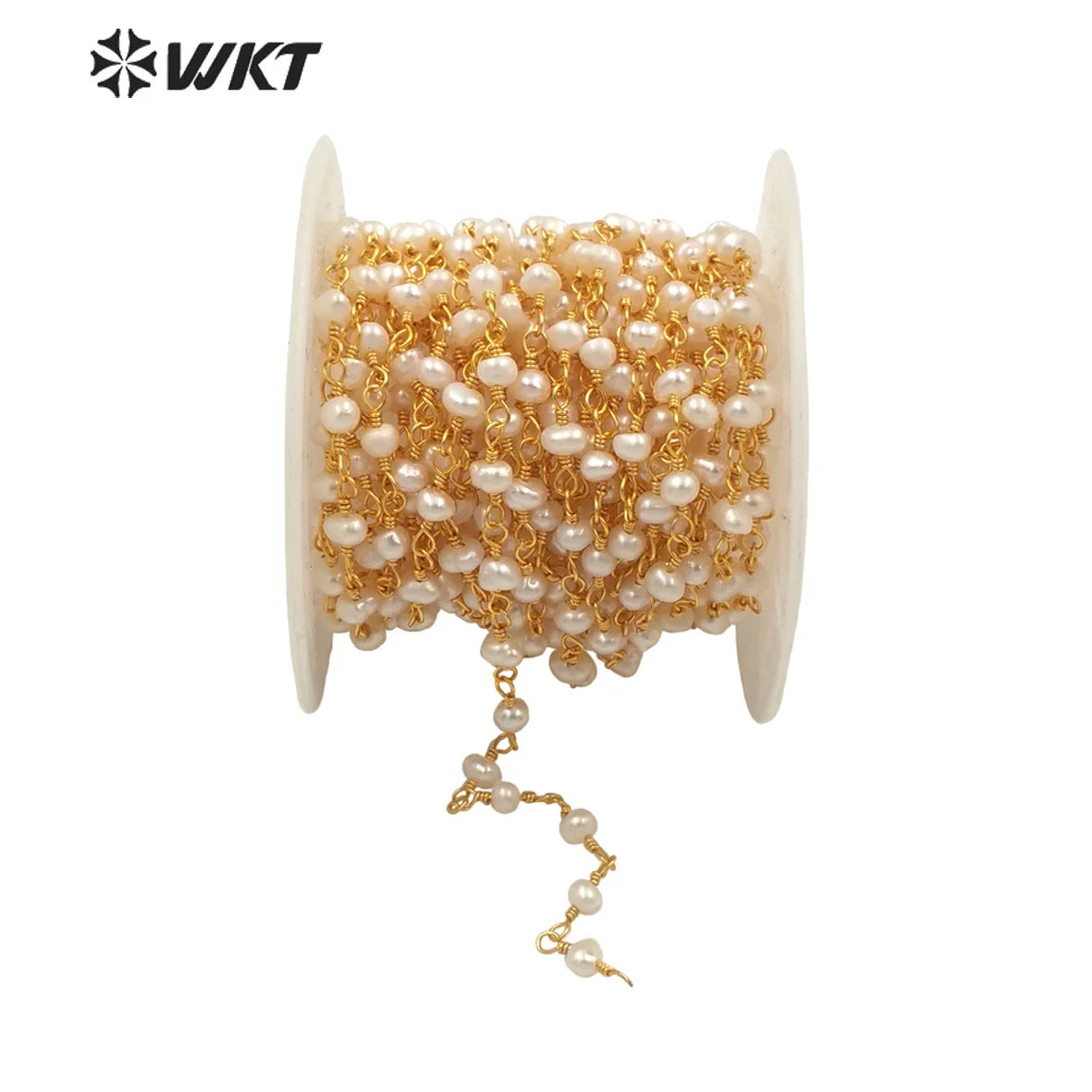 WT-RBC186 Amazing 18k Real Gold Plated Resist Tarnishable Natural Freshwater Pearl Beads Chain for Jewelry Design Pearl Chain