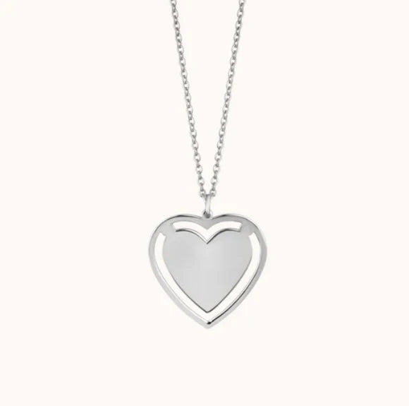 Inspire Jewelry Stainless Steel 18K Gold PVD Plated Sleek Heart Frame Silver Pendant Necklace Customized Heart Engraving