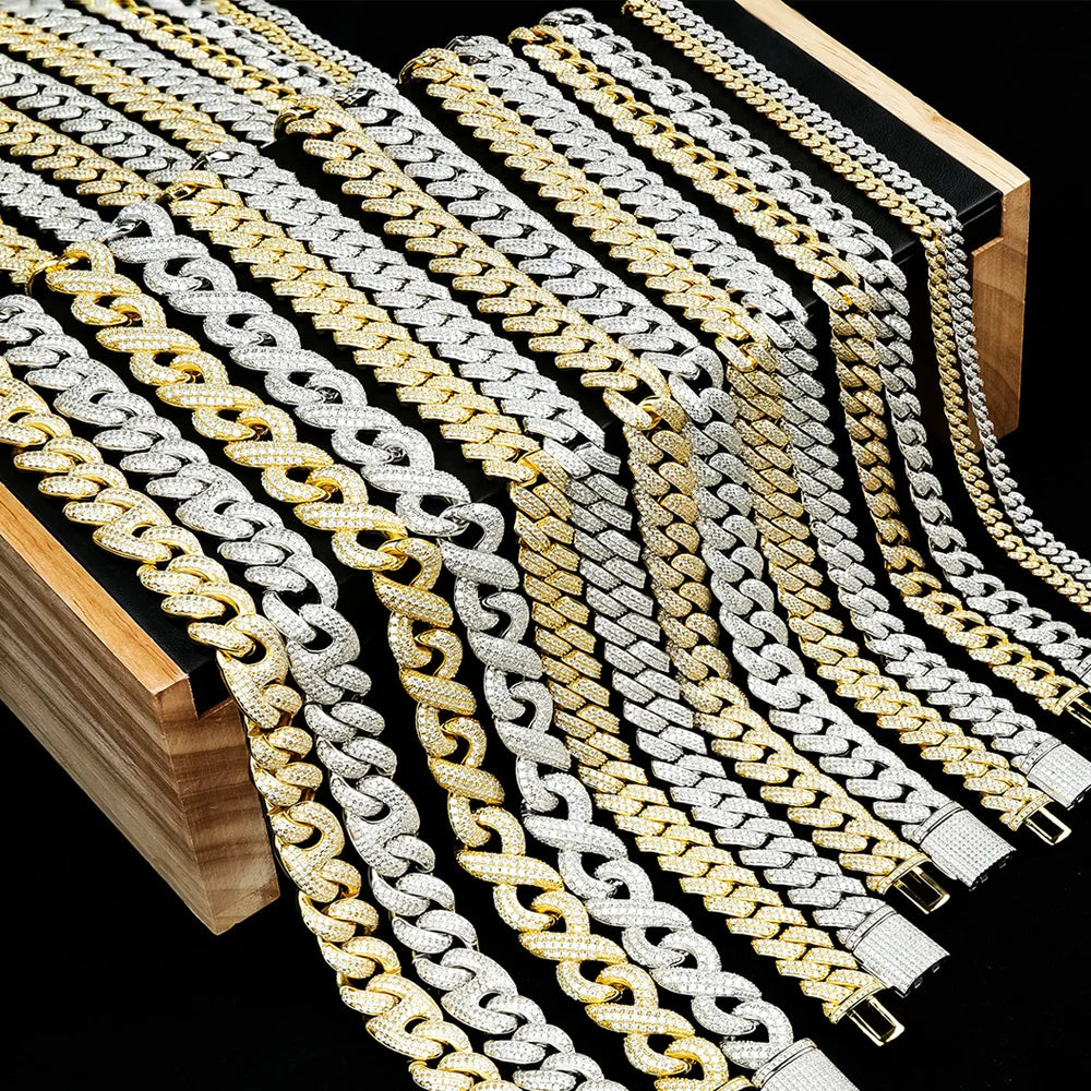 Wholesale Hip Hop Fine Jewelry 18k Gold Plated 925 Silver Cuban Link Mossanite Moissanite Diamond Link Chain Necklaces for Men