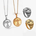 Fashion Wholesale Custom Jewelry Vitruvian Man Pendant Necklace Retro Signet Ring Stainless Steel Fidget Rings for Men Women