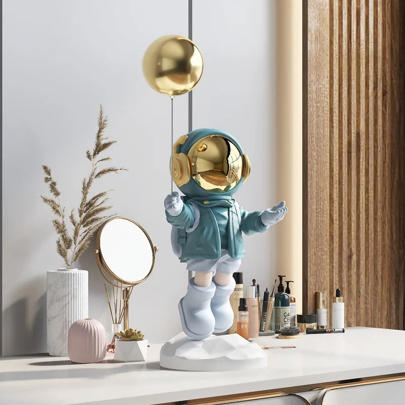 Life-Size Astronaut Figurine Resin Spaceman Statue for Living Room Durable Fiberglass Sculpture