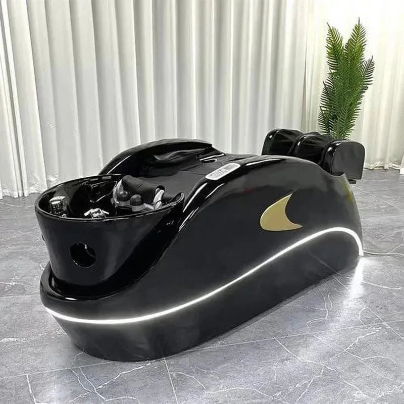 Black Acrylic Electric Massage Shampoo Chair with Light and Water Circulation Shampoo Bed for Head Therapy