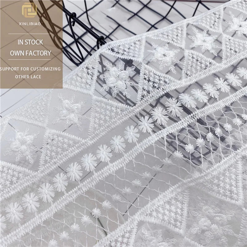 Full Lace Embroidered Square Lace Fabric Milk Silk Water-Soluble Gauze Luxury Wedding Dresses Accessory Embellishment Wholesale