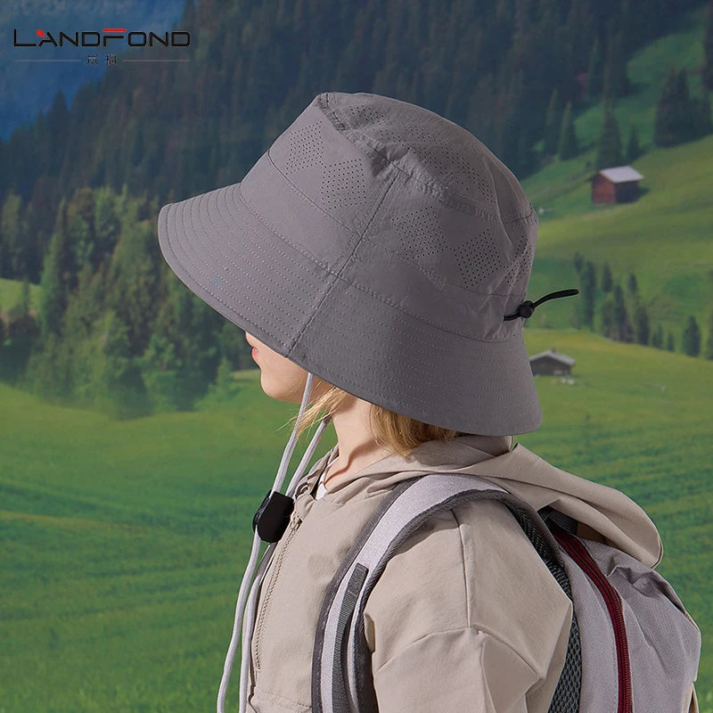 Landfond Children's Outdoor Travel Sun Protection Hat Quick-Drying Waterproof Breathable Pure Color Fisherman Style Casual