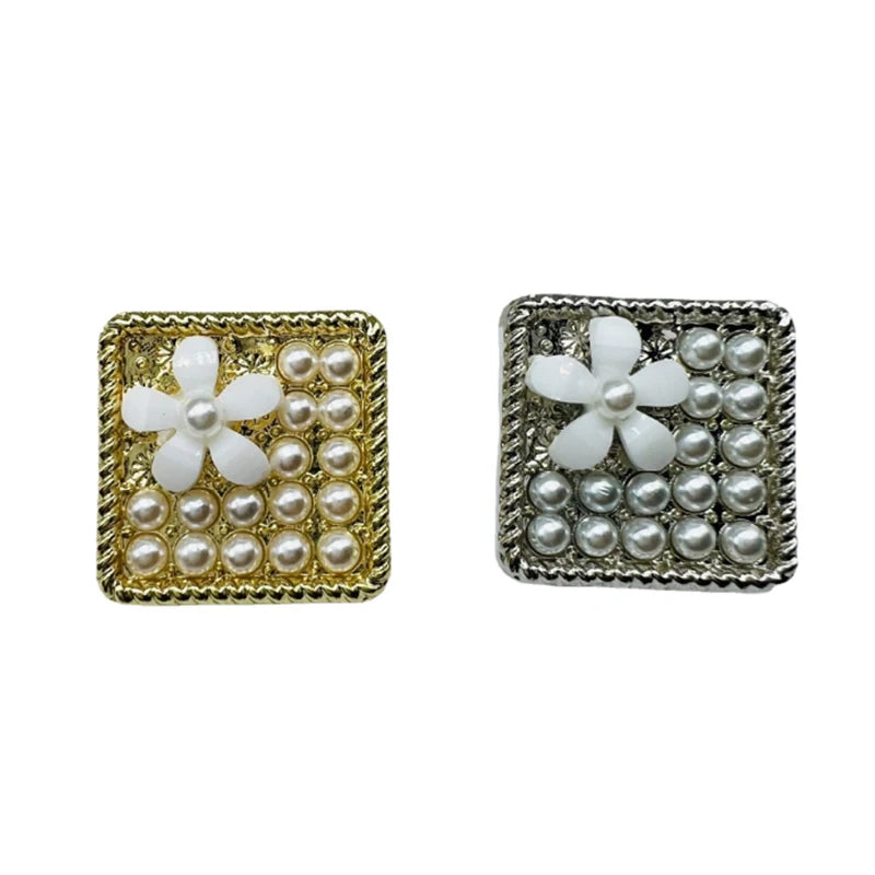 Square Sewing on Custom Alloy Rhinestones Pearls Drip Oil Flower Combination Coats Button Hair Accessories Gold Garment Buttons