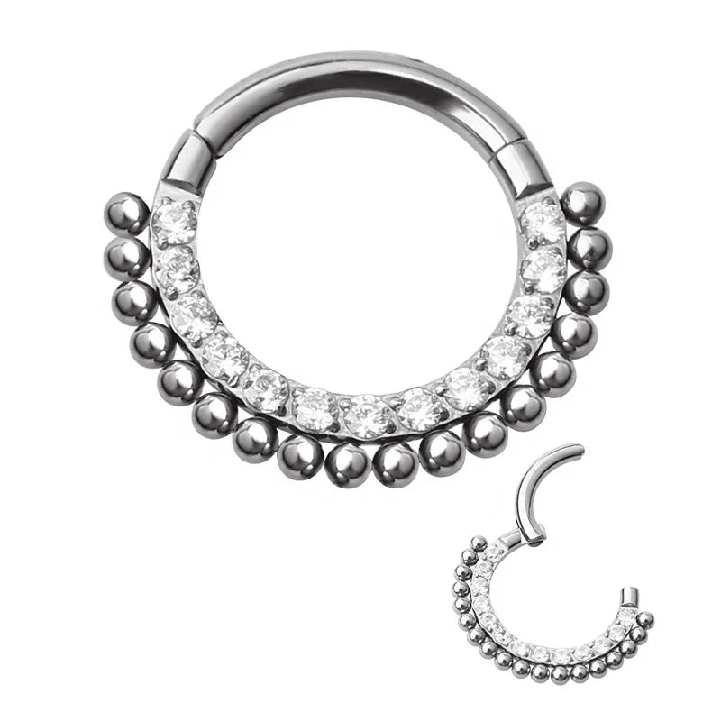 Wholesale G23 Titanium Hinged Front Ring with Pave CZ Segment Zircon Ball Weld Side Body Jewelry Piercing Segment Hoop