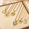 Hip Hop Women Enamel Gold Devil Eye Pendant Necklace Stainless Steel Cubic Zirconia CZ Heart Evil Eyes Rope Chain Necklace