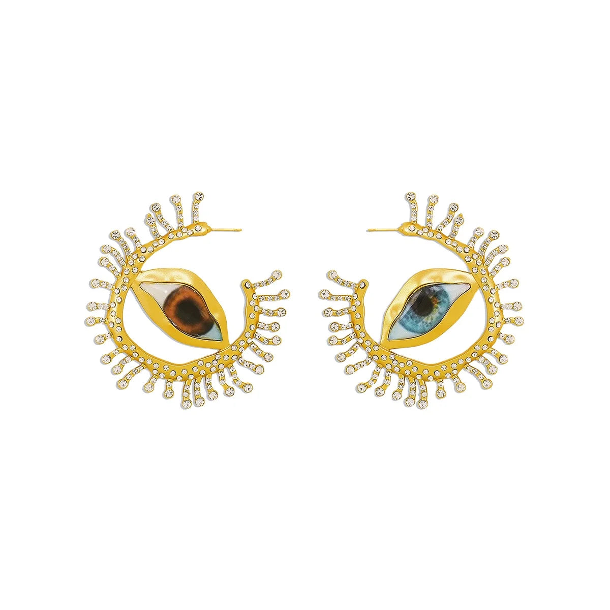 ODM Vintage Luxury Big Rhinestone Eye Earring Exaggerated Trendy Earrings Baroque Golden Color Jewellery Crystal Tassels Jewelry