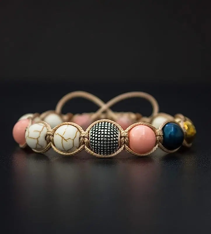 New Design Natural Stone Rose Flamingo Beaded White Turquoise Adjustable Bracelet Women Men JBS12475
