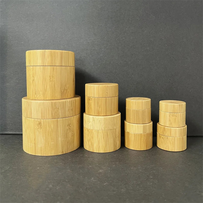 Eco Friendly 1oz 2oz 4oz 8oz 16oz Bamboo Cosmetic Bottle Packaging Jar With Bamboo Lid Wholesale Glass Bamboo Jar