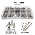 270pcs/box M2.5 M3 M4 M5 Mix Size 304 Stainless Steel Column Pin Torx Button Round Head Anti-theft Security Screw Bolt