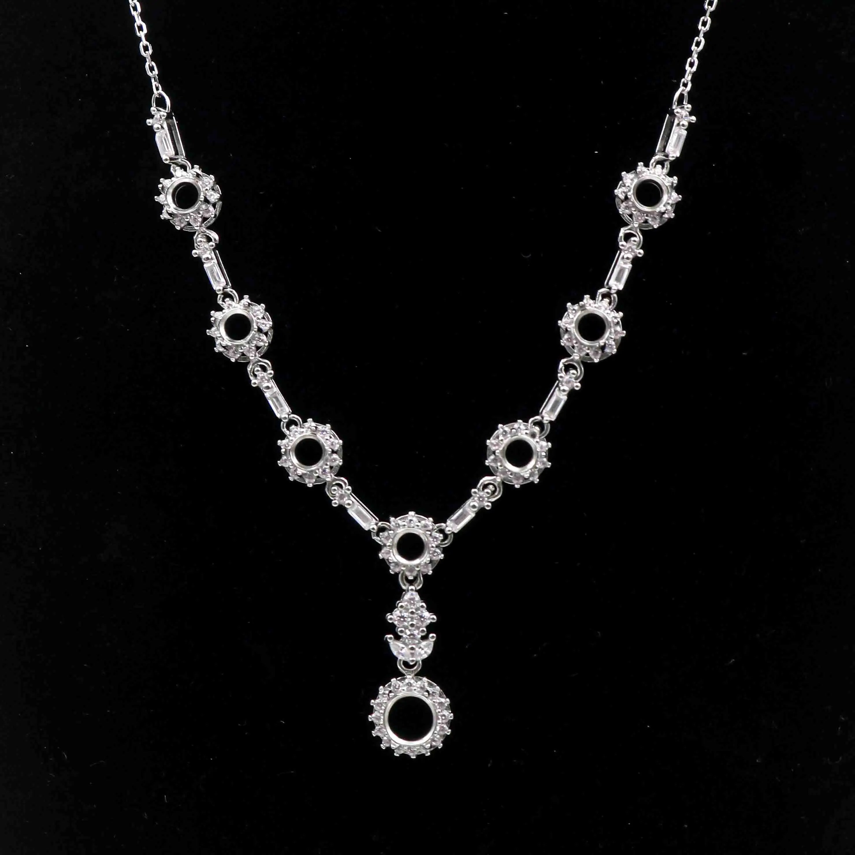 Sterling Silver 4mm+6mm Semi Mount Necklace Empty Frame Blank Support Setting Base Holder Without Center Stone for Inlay DIY