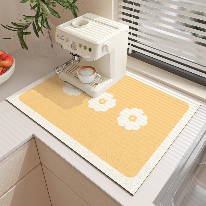 Customize Solutions Water Absorbent Rubber Foamed Drain Mat Pastoral Small Dish Drying Mat for Countertop