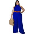 Simple Fashion Plus Size Jumpsuit Tight Cross-border Plus Size Women's Casual Solid Color Jumpsuit with Belt