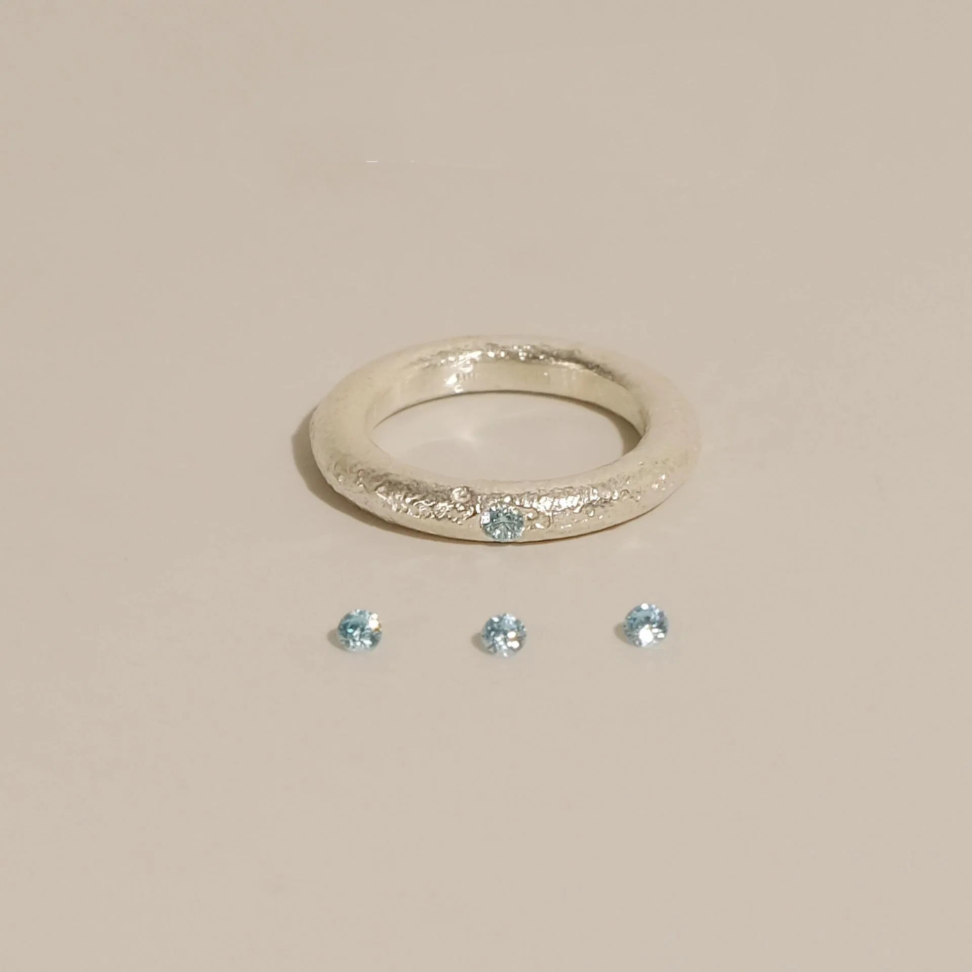 Aimgal Women's Party Simple Niche Aquamarine Ring Frosted Italy Brushed Texture Stackable S925 Silver Rhodium-plated