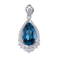 Graceful Rhodium Plated Silver 925 Jewelry Natural London Blue Topaz Pendant for Women Anniversary Gift