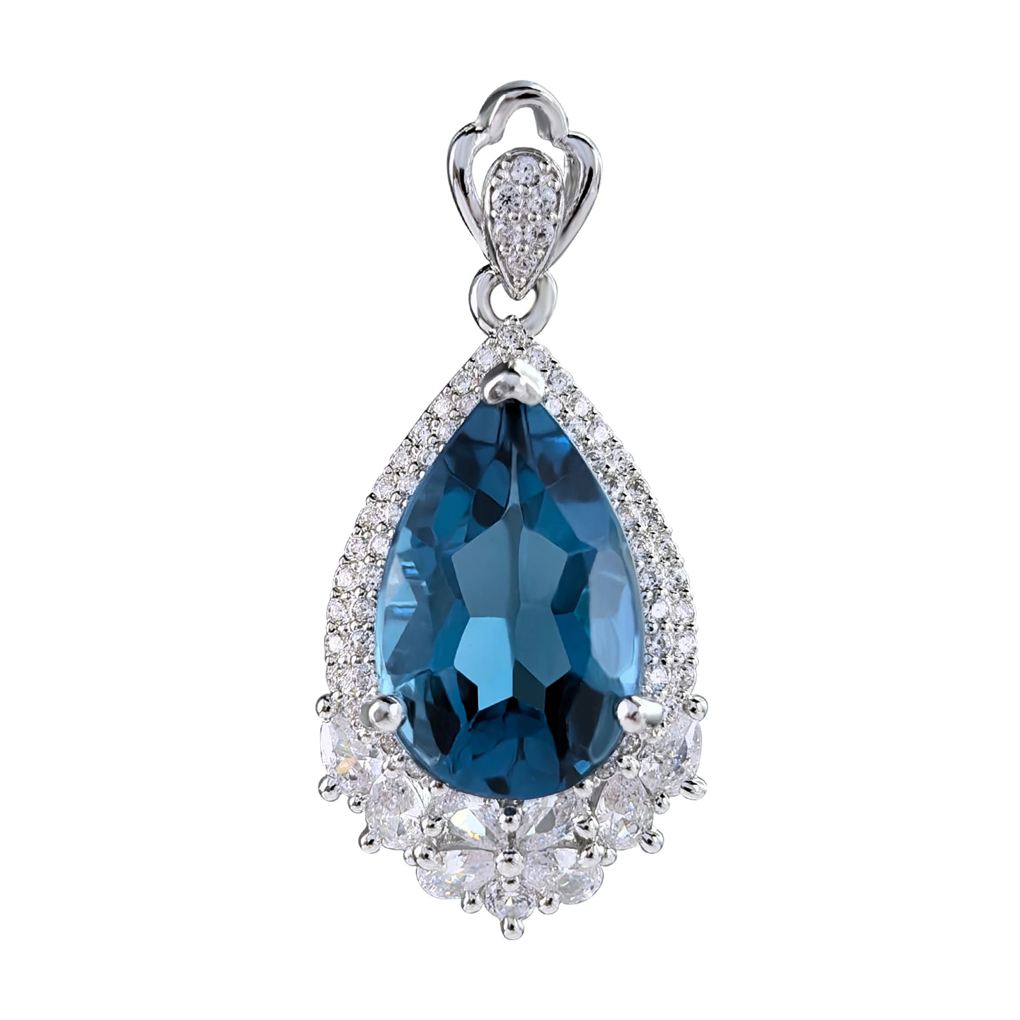 Graceful Rhodium Plated Silver 925 Jewelry Natural London Blue Topaz Pendant for Women Anniversary Gift