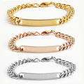 Waterproof Engraveable ID Bracelet Mens Jewellery Cuban Chain 18k Gold Plated Stainless Steel Customized Name Bar ID Bracelet