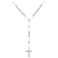 Natural Stone Rosary Catholic Necklace with Maria Center Piece and Cross 925 Sterling Silver Necklace