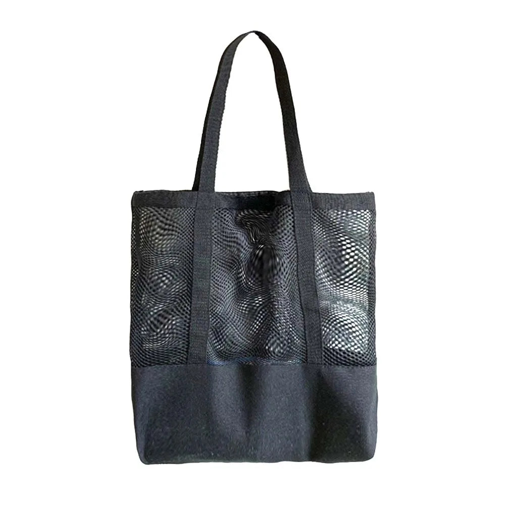 Design Quality Eco Friendly Mesh Splicing Cotton Canvas Bottom Women's Tote Shopping Bags for Beach Travel Grocery Shoulder Tote