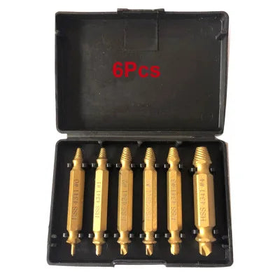 6 Pcs Damaged&Stripped Screw Extractor Remover Tool Made From HSS 4341 High Speed Steel Drill Bit Set