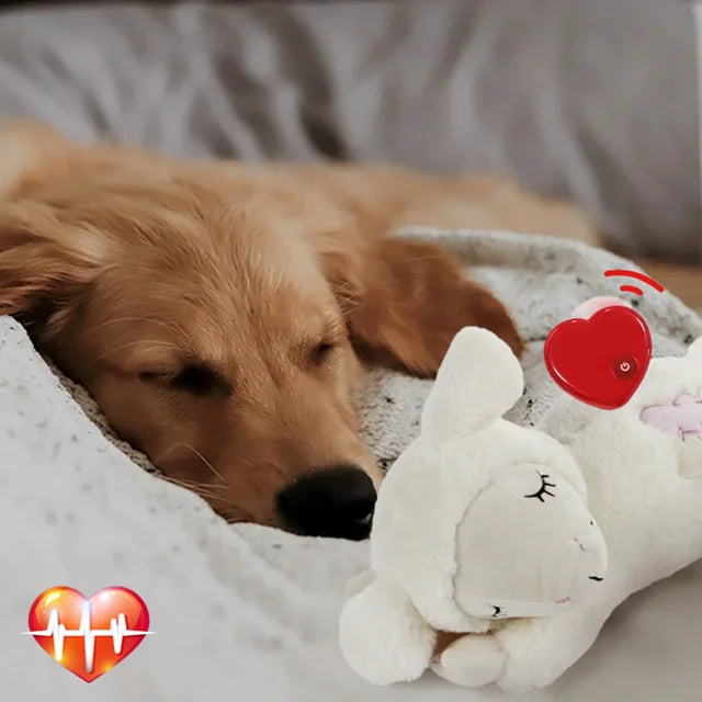 AFP Wholesale Interactive Dog Stuffed Plush Heartbeat Toy Soft Heart Beat Sheep Pet Puppy Toy Anxiety Relief Dog Sleep Aid Toy