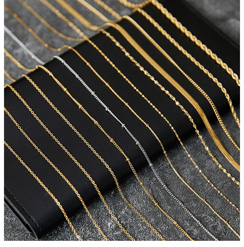 Fashion Exquisite Bead Link Chain Stainless Steel Link Chain Gold or Silver Plain Chain Necklace Accessories