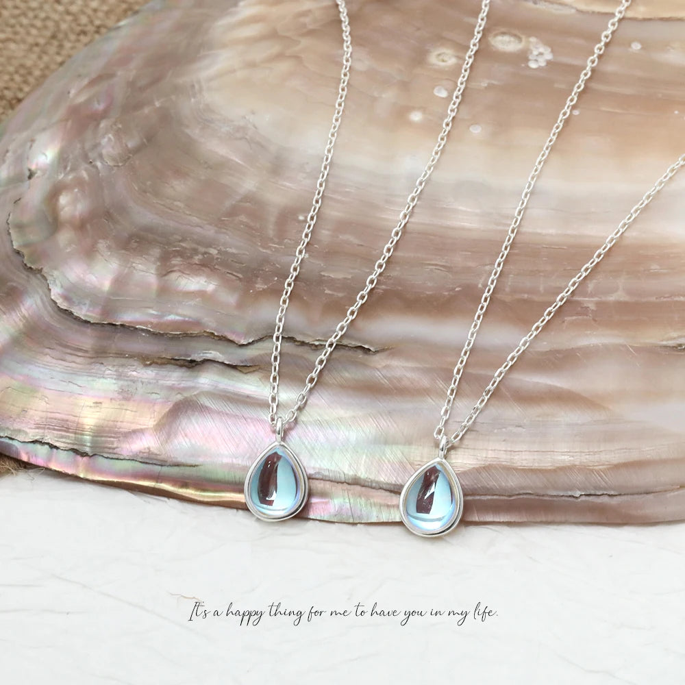VIANRLA 925 Sterling Silver White Gold Plated Teardrop Gemstone Pendant Necklace Tiny  Moonstone Necklace