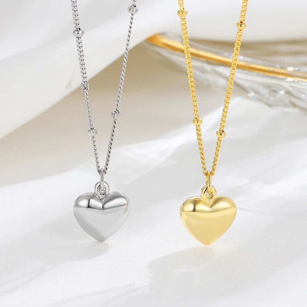 Stylish Trendy 925 Sterling Silver Simple Heart Pendant Necklace for Women Dainty Smooth Link Chain Wedding Gift