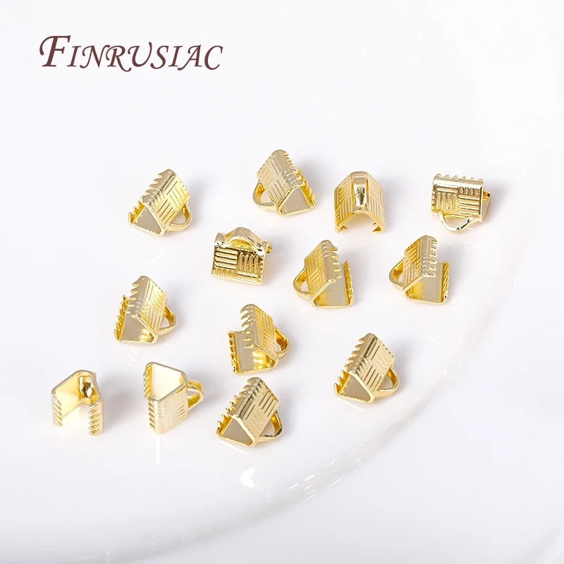 18K Gold Plated DIY Jewelry Making Accessories Crimp Cord Pinch End Caps Ribbon Leather Clip Folding Connector Cover Clasps