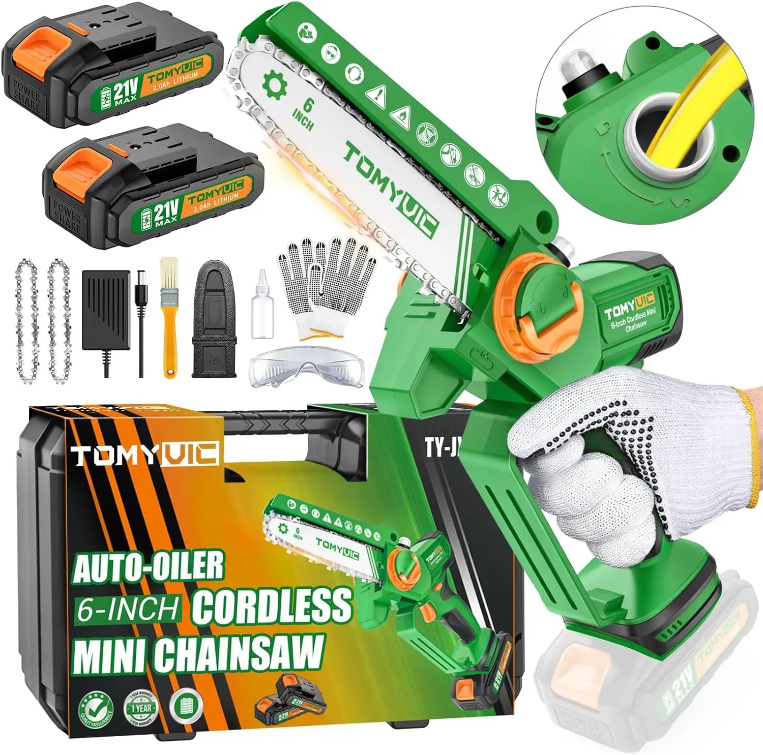 6" Inch Mini Chainsaw Cordless Electric Chainsaw with Brushed Motor Powered Chain Saw for Tree Trimming Wood Cutting