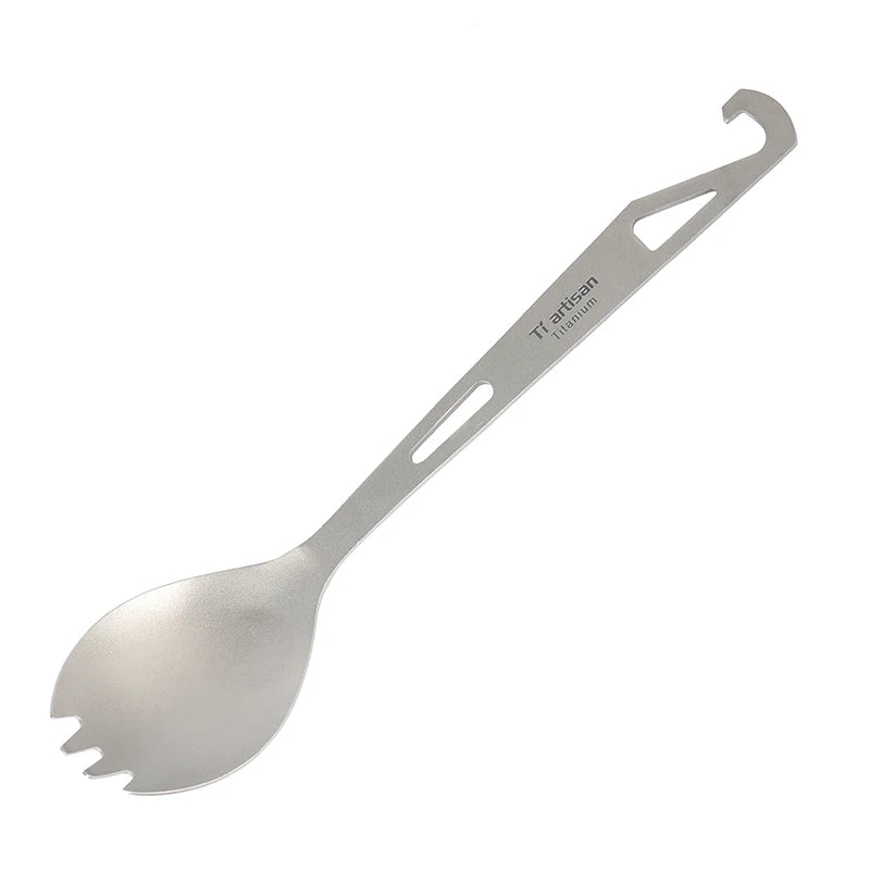 Outdoor Camping Spork Picnic 3-in-1 Multifunction Silver Titanium Ultralight Custom Spoon/Spork Bottle Opener Tableware