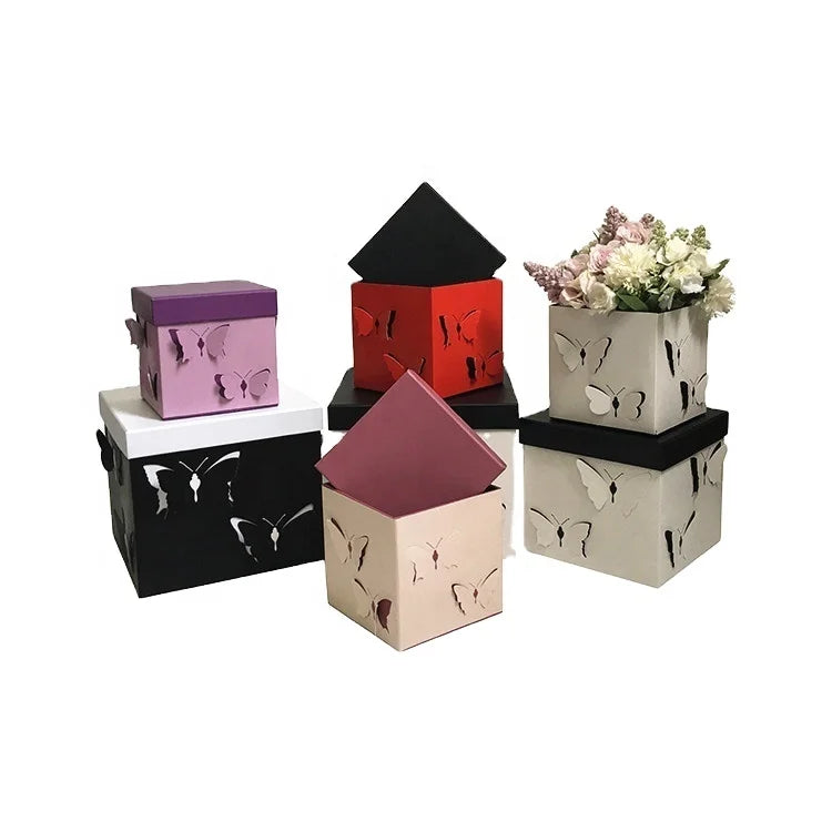 High Quality 3-Piece Set Creative Three-Dimensional Butterfly Square Gift Box Lid Square Flower Box Featuring Matt Lamination