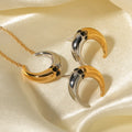 Stainless Steel C-Shaped Stud Earrings PVD Gold Plated Mixed Color Splicing Moon Black Zircon Pendant Necklaces Jewelry Set