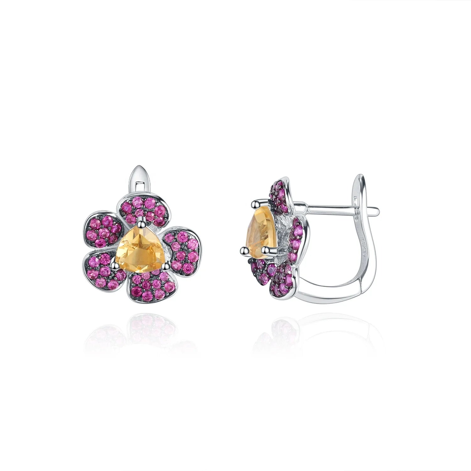 Abiding Natural Citrine Gemstone Flower Earring 925 Sterling Silver Clip on Earring Jewelry Women for Bridal