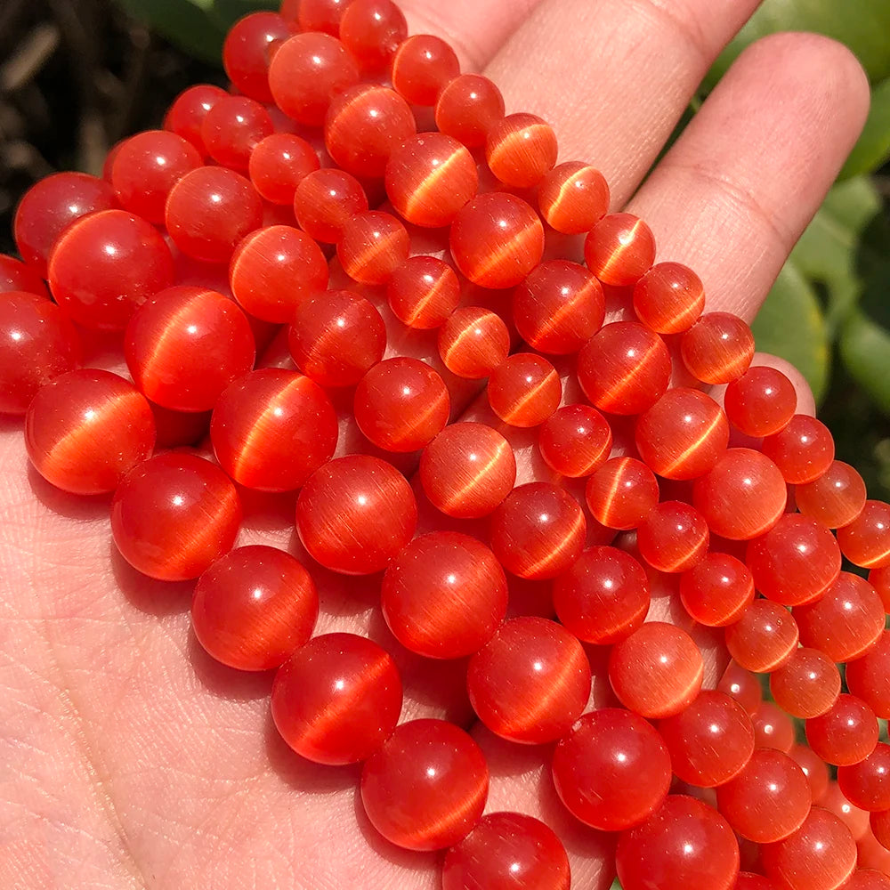 Wholesale DIY Jewelry 4/6/8/10/12MM Smooth Glass Opal Red Cats Eye Stone Beads for Loose Designs